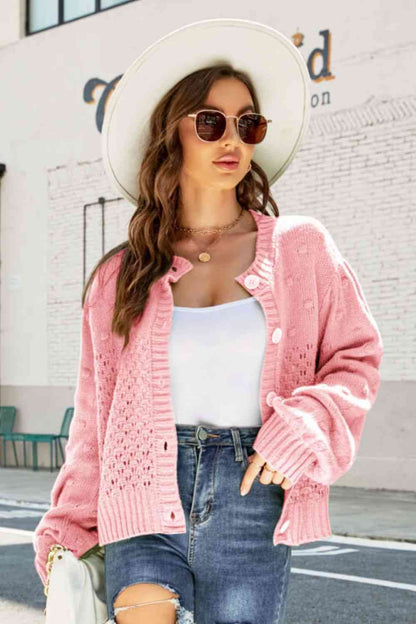 Pompom Puff Sleeve Cardigan